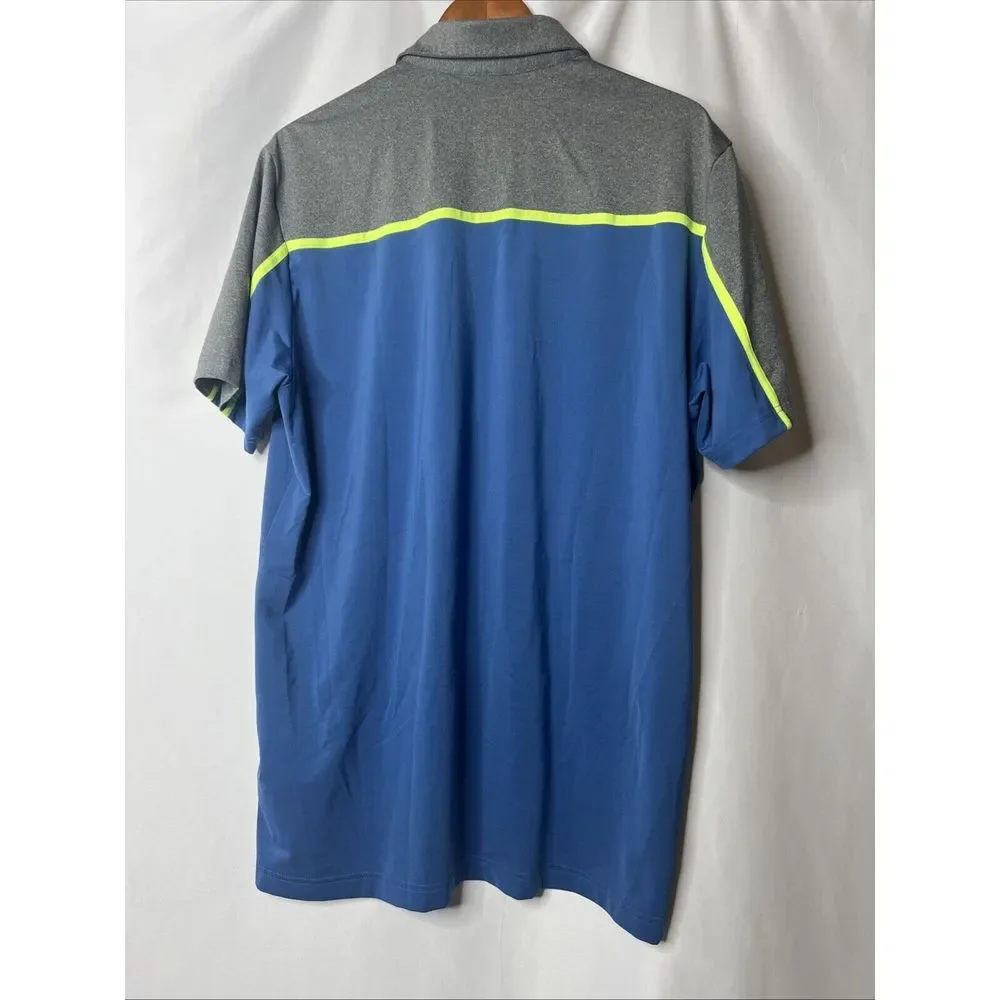 Adidas Golf Polo‎ Shirt Men's Casual Blue Gray Yellow Button Short Sleeve L